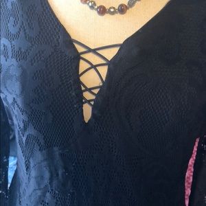 Charlotte Russe Dresses - Black Mesh Lace Criss Cross Lace Dress Charlotte Russe Dresses - Black Mesh Lace Criss Cross Lace Dress